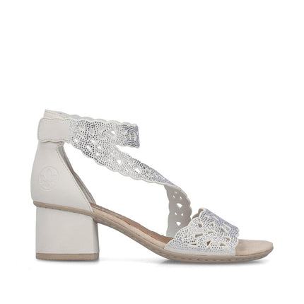 Rieker 64657-80 Silver Ladies Smart Heeled Open Toe Sandals