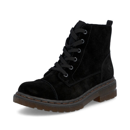 Rieker 78202-01 Black Suede Ladies Casual Zip Up Boots