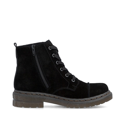 Rieker 78202-01 Black Suede Ladies Casual Zip Up Boots