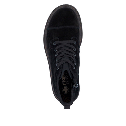 Rieker 78202-01 Black Suede Ladies Casual Zip Up Boots