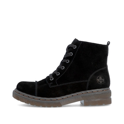 Rieker 78202-01 Black Suede Ladies Casual Zip Up Boots
