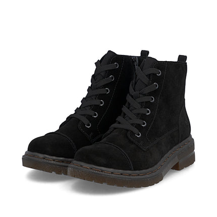 Rieker 78202-01 Black Suede Ladies Casual Zip Up Boots