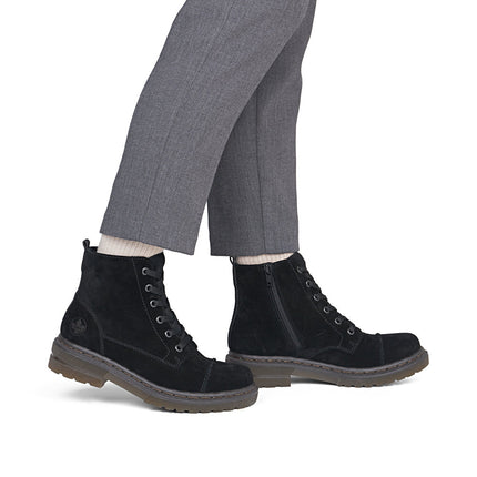 Rieker 78202-01 Black Suede Ladies Casual Zip Up Boots