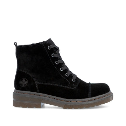 Rieker 78202-01 Black Suede Ladies Casual Zip Up Boots