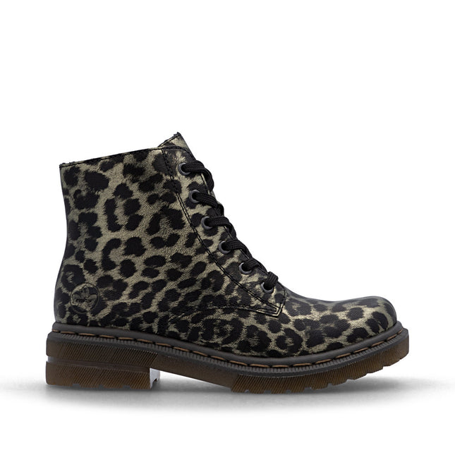 Rieker 78240-90 Black Animal Print Womens Ankle Boot