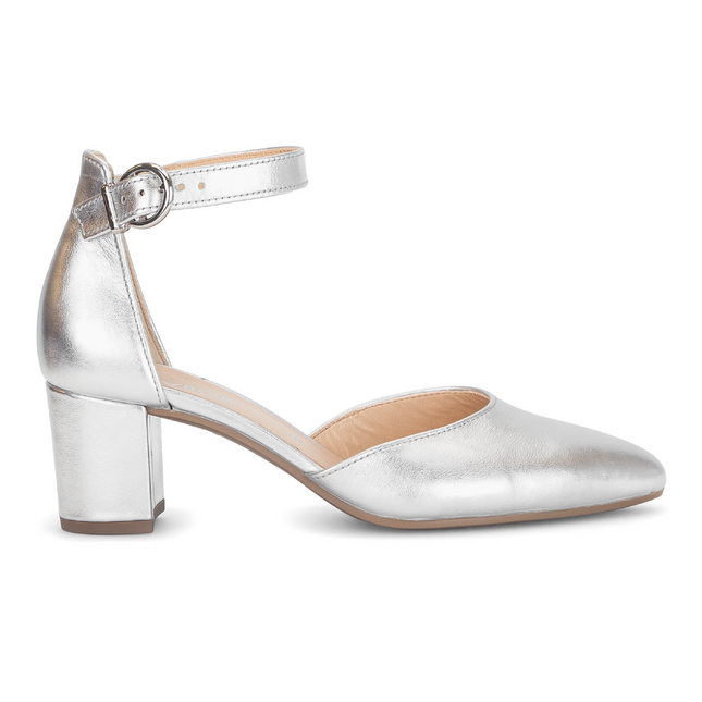 Gabor 81.340.31 Gala Silver Block Heeled Ankle Strap Closed Toe Heel