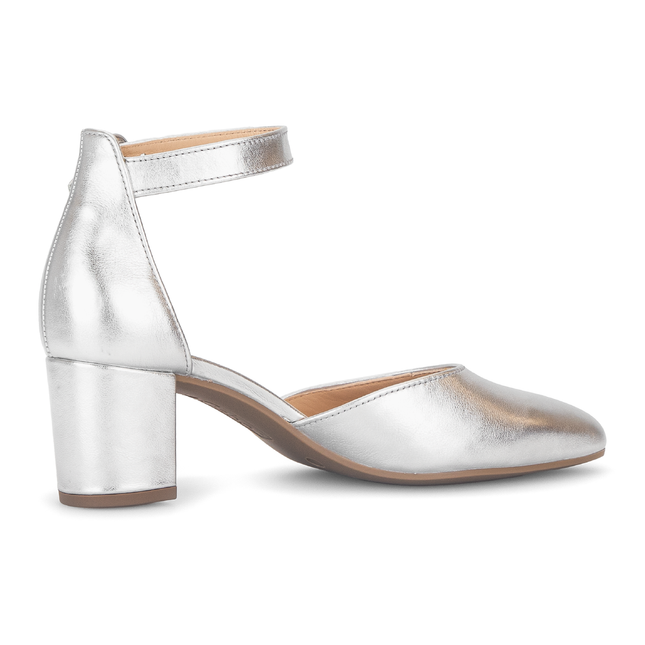 Gabor 81.340.31 Gala Silver Block Heeled Ankle Strap Closed Toe Heel