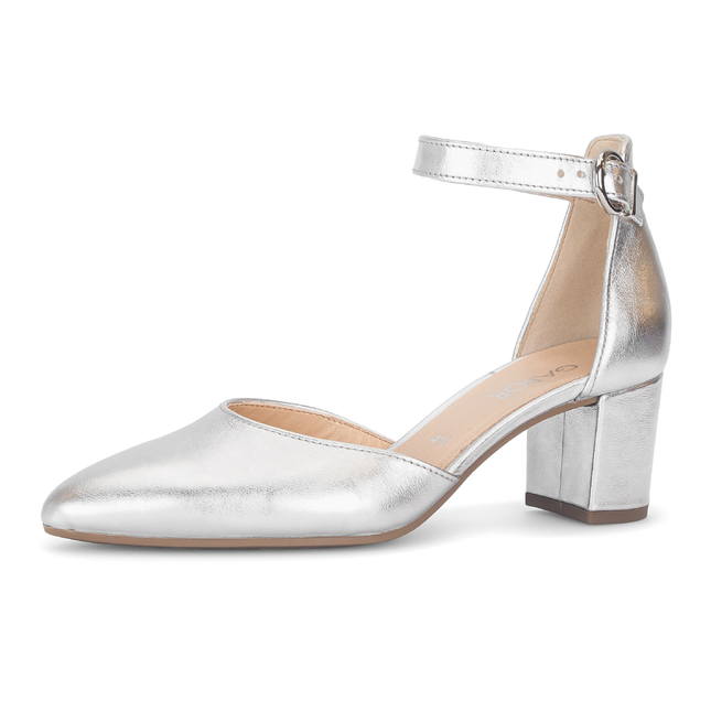 Gabor 81.340.31 Gala Silver Block Heeled Ankle Strap Closed Toe Heel