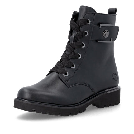 Remonte D8683-04 Black Ladies Casual Ankle Lace-Up Zip-Up Boots
