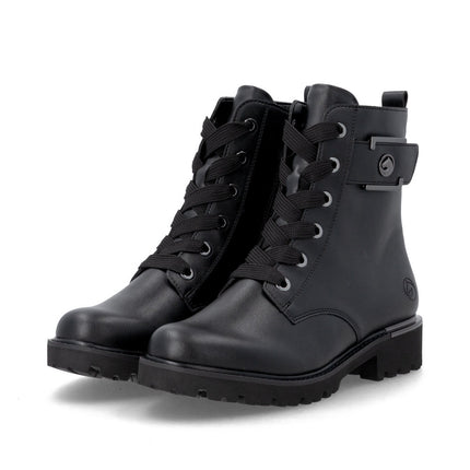 Remonte D8683-04 Black Ladies Casual Ankle Lace-Up Zip-Up Boots