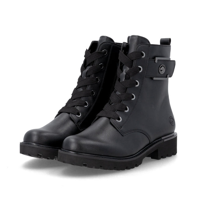 Remonte D8683-04 Black Ladies Casual Ankle Lace-Up Zip-Up Boots