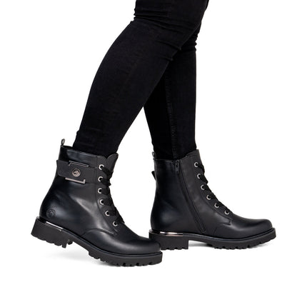 Remonte D8683-04 Black Ladies Casual Ankle Lace-Up Zip-Up Boots