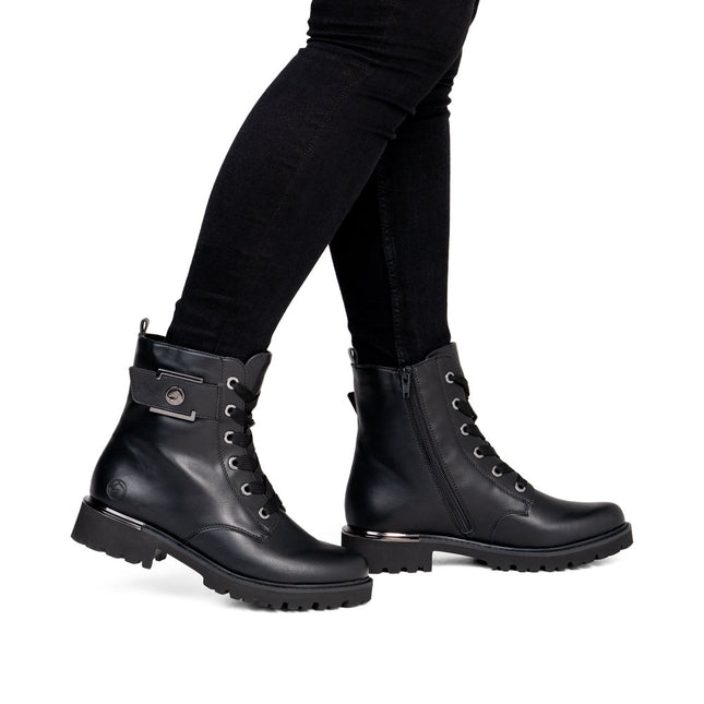 Remonte D8683-04 Black Ladies Casual Ankle Lace-Up Zip-Up Boots