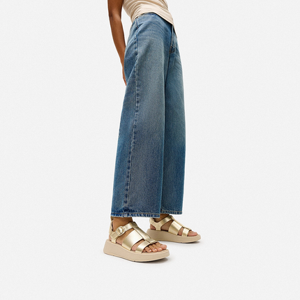 Fitflop F-MODE METALLIC LEATHER FLATFORM FISHERMAN SANDALS HV2-675 Platino Ladies Sandals