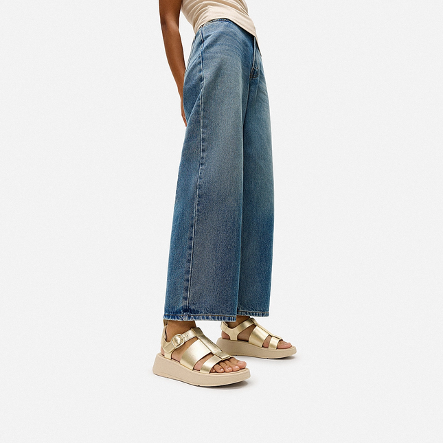 Fitflop F-MODE METALLIC LEATHER FLATFORM FISHERMAN SANDALS HV2-675 Platino Ladies Sandals