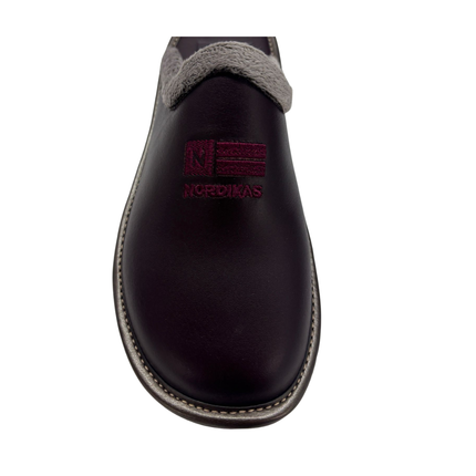 Nordikas 238-O/8 - Dublin Burdeos - Burgundy Leather / Grey Trim Ladies Slippers