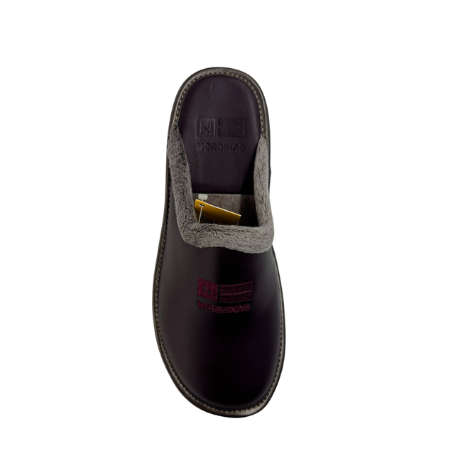 Nordikas 238-O/8 - Dublin Burdeos - Burgundy Leather / Grey Trim Ladies Slippers