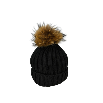 Concept Real Fur Pom Pom Hat Multi Colours