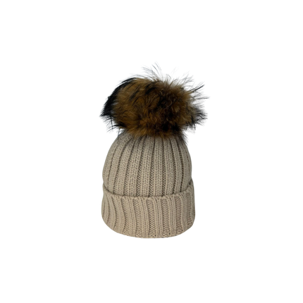Concept Real Fur Pom Pom Hat Multi Colours