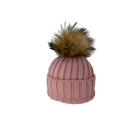 Concept Real Fur Pom Pom Hat Multi Colours
