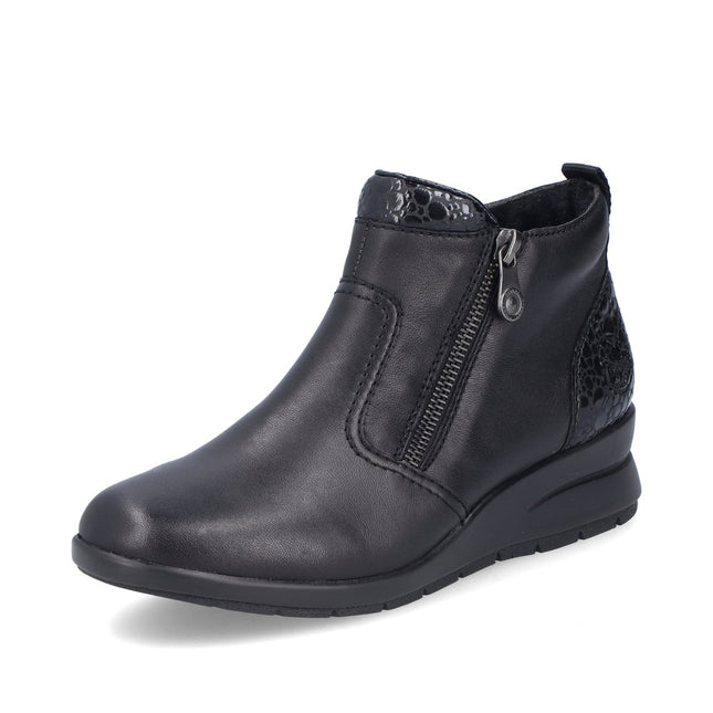 Rieker L4861-00 Black Leather Womens Wedge Boot