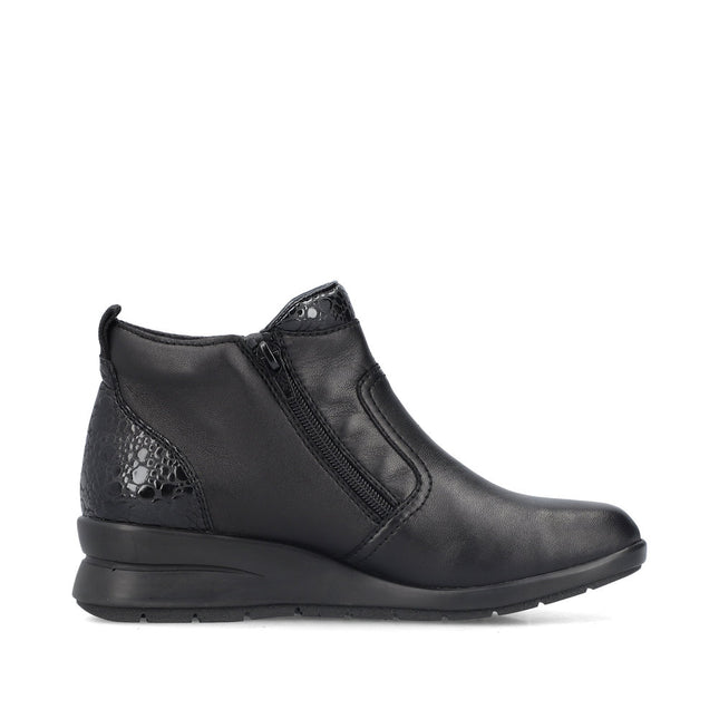 Rieker L4861-00 Black Leather Womens Wedge Boot