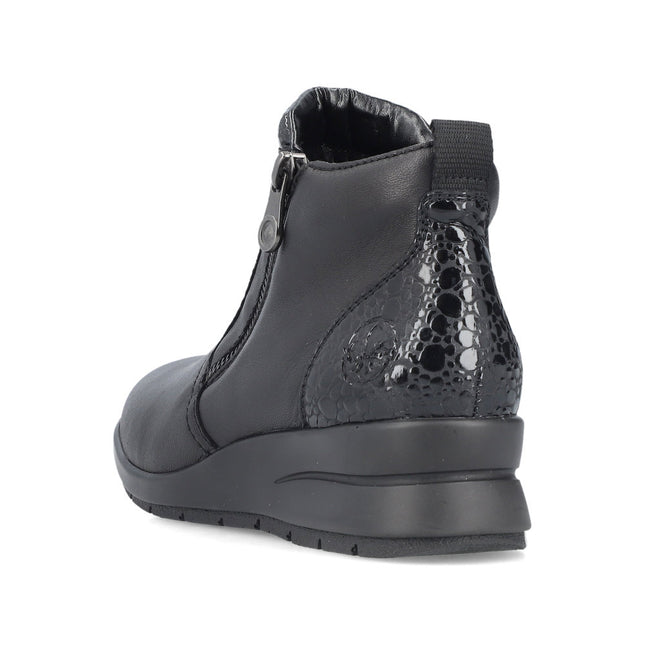 Rieker L4861-00 Black Leather Womens Wedge Boot