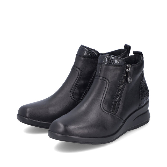 Rieker L4861-00 Black Leather Womens Wedge Boot