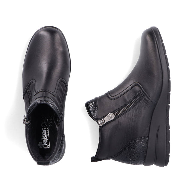 Rieker L4861-00 Black Leather Womens Wedge Boot