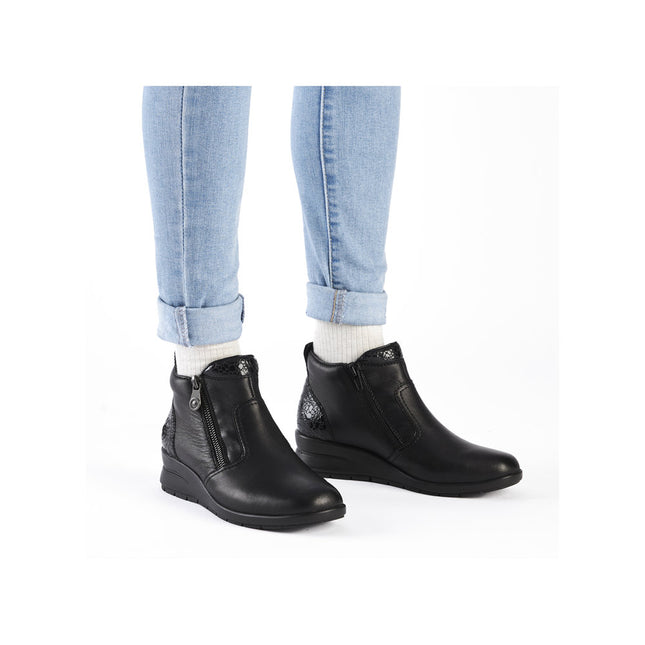Rieker L4861-00 Black Leather Womens Wedge Boot