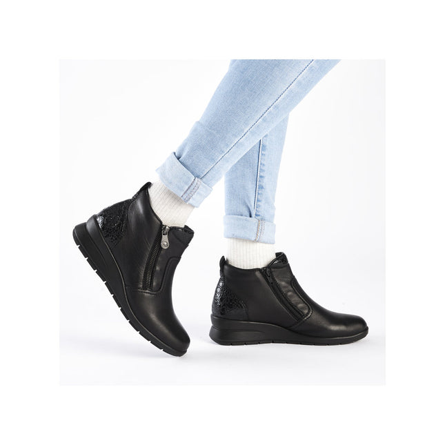 Rieker L4861-00 Black Leather Womens Wedge Boot