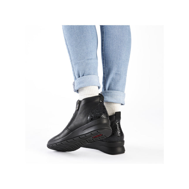 Rieker L4861-00 Black Leather Womens Wedge Boot