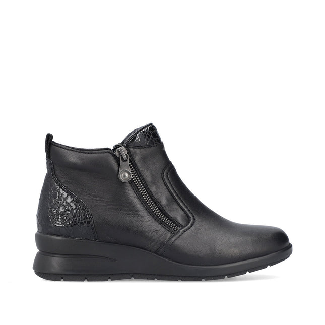 Rieker L4861-00 Black Leather Womens Wedge Boot
