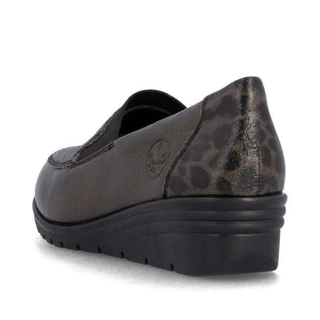 Rieker L5351-90 Brown & Animal Print Womens Wedge Slip-On Shoe