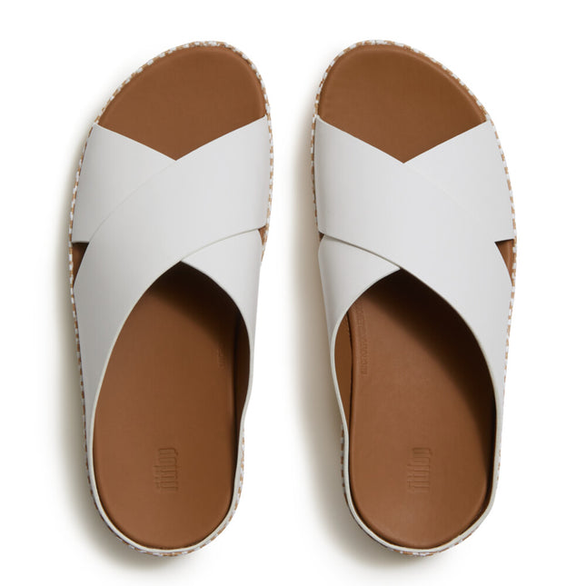 Fitflop LULU LUX GRAPHIC-WEAVE LEATHER CROSS SLIDES A4P-194 Urban White Ladies Slides