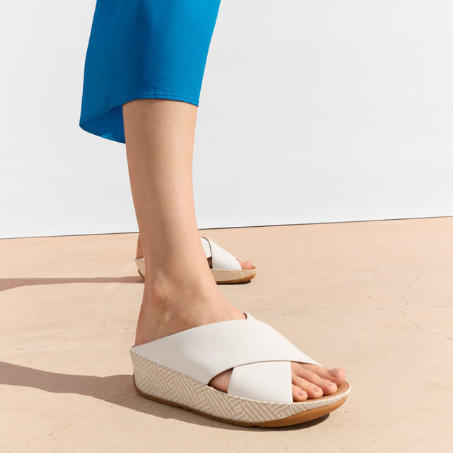 Fitflop LULU LUX GRAPHIC-WEAVE LEATHER CROSS SLIDES A4P-194 Urban White Ladies Slides