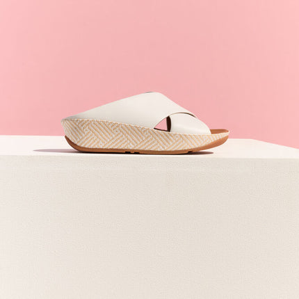 Fitflop LULU LUX GRAPHIC-WEAVE LEATHER CROSS SLIDES A4P-194 Urban White Ladies Slides