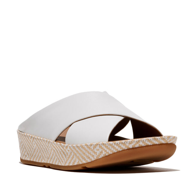 Fitflop LULU LUX GRAPHIC-WEAVE LEATHER CROSS SLIDES A4P-194 Urban White Ladies Slides