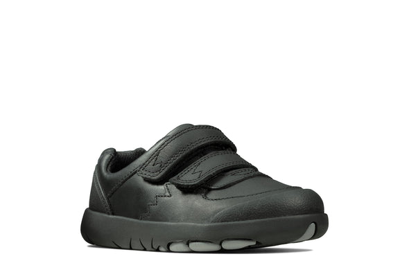 Clarks Rex Pace Toddler Black Leather - Wide Fit