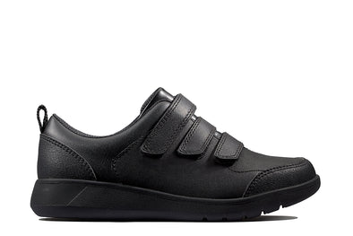 Clarks Scape Sky Youth Black Leather - Wide Fit