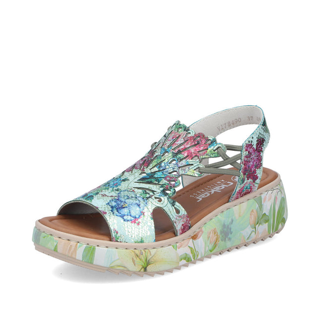 Rieker V1784-90 Multi Coloured Ladies Wedge Sandals