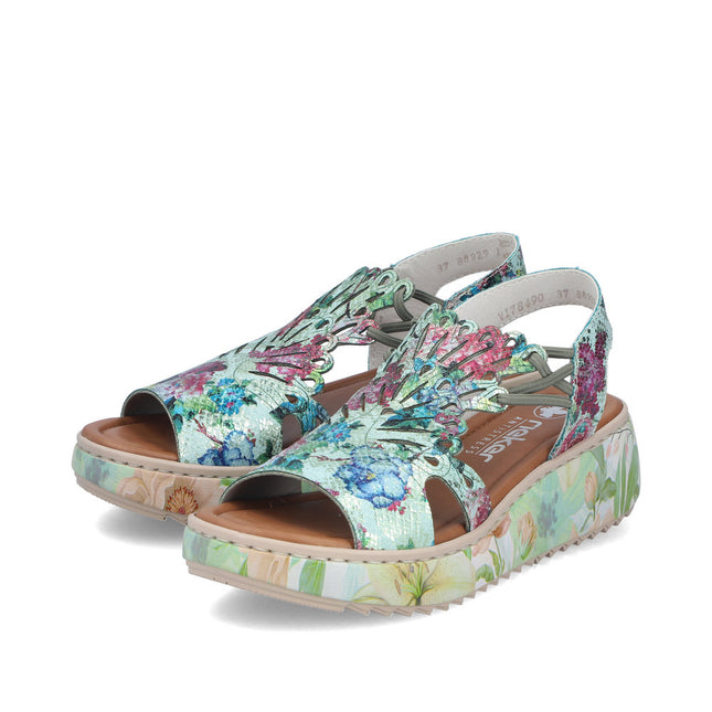 Rieker V1784-90 Multi Coloured Ladies Wedge Sandals