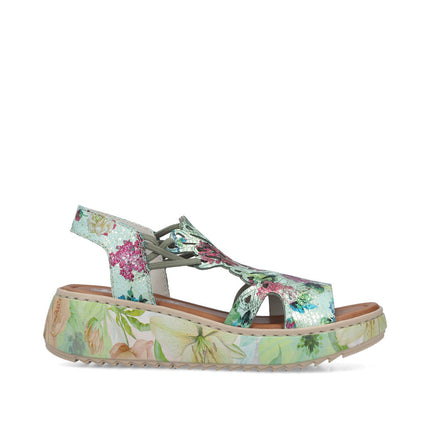 Rieker V1784-90 Multi Coloured Ladies Wedge Sandals