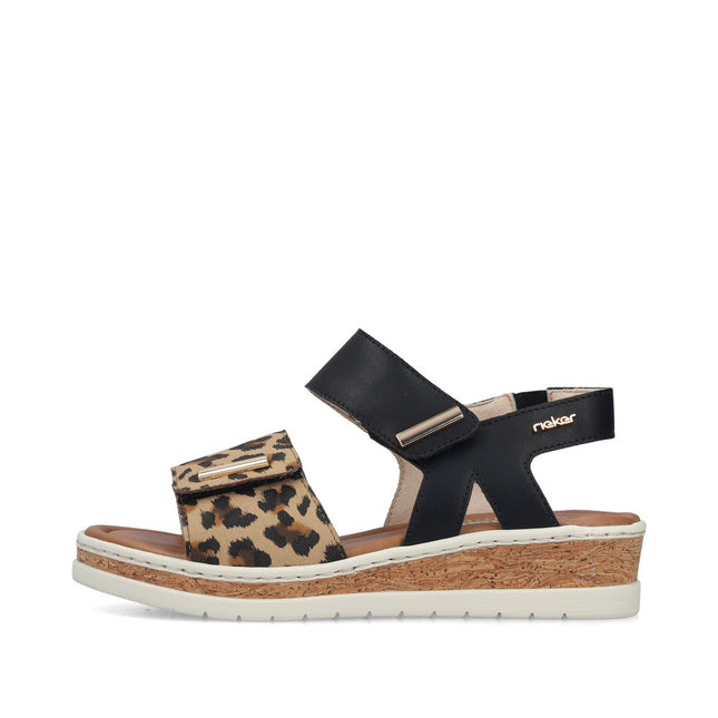 Rieker V4181-00 Black Ladies Wedge Sandals