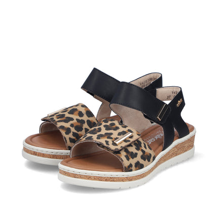 Rieker V4181-00 Black Ladies Wedge Sandals