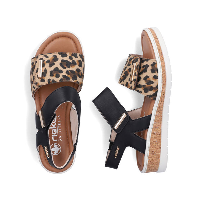 Rieker V4181-00 Black Ladies Wedge Sandals