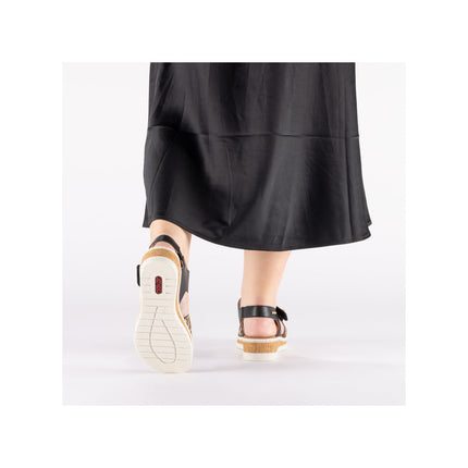 Rieker V4181-00 Black Ladies Wedge Sandals