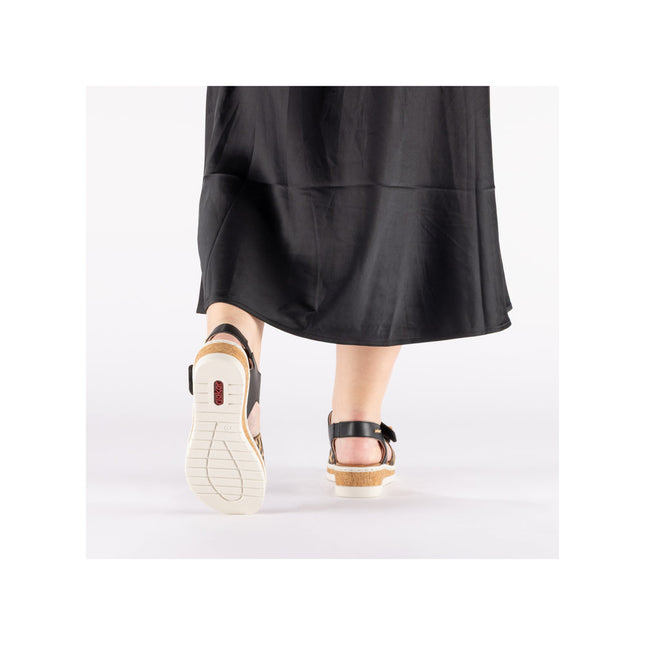 Rieker V4181-00 Black Ladies Wedge Sandals