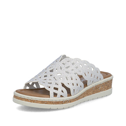 Rieker V4189-80 White Ladies Slides Wedge Sandals