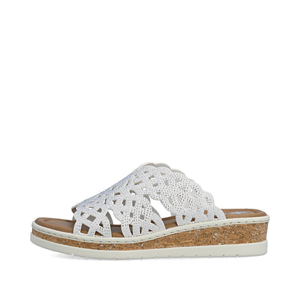 Rieker V4189-80 White Ladies Slides Wedge Sandals